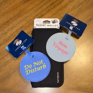 Samsonite Black Travel Wallet with Blue and Gray Tags